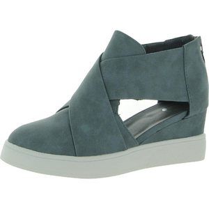 Brinley Co. Womens SEB Sneaker Wedges Criss Cross Blue 8M